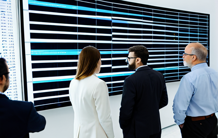 A diverse group of professional data scientists and ethicists in modest business attire, gathered around a large transparent data visualization screen in a sleek, modern data analysis center. The screen displays abstract, flowing data streams, with subtle visual cues suggesting an imbalance or skewed pattern in one section, representing algorithmic bias. The individuals are observing with serious, thoughtful expressions, pointing to the data, indicating a critical analysis. fully clothed, appropriate attire, safe for work, professional, perfect anatomy, correct proportions, natural pose, well-formed hands, proper finger count, natural body proportions, professional photography, high quality.