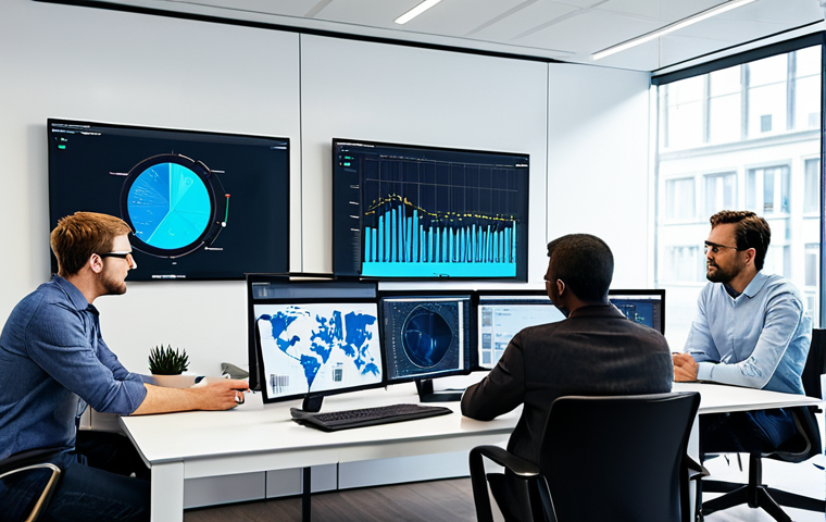 **Prompt:** A diverse team of data scientists collaborating on a project in a modern, well-lit office, analyzing data visualizations on large screens, fully clothed, professional attire, safe for work, perfect anatomy, natural proportions, family-friendly, focus on collaboration and problem-solving, appropriate content.