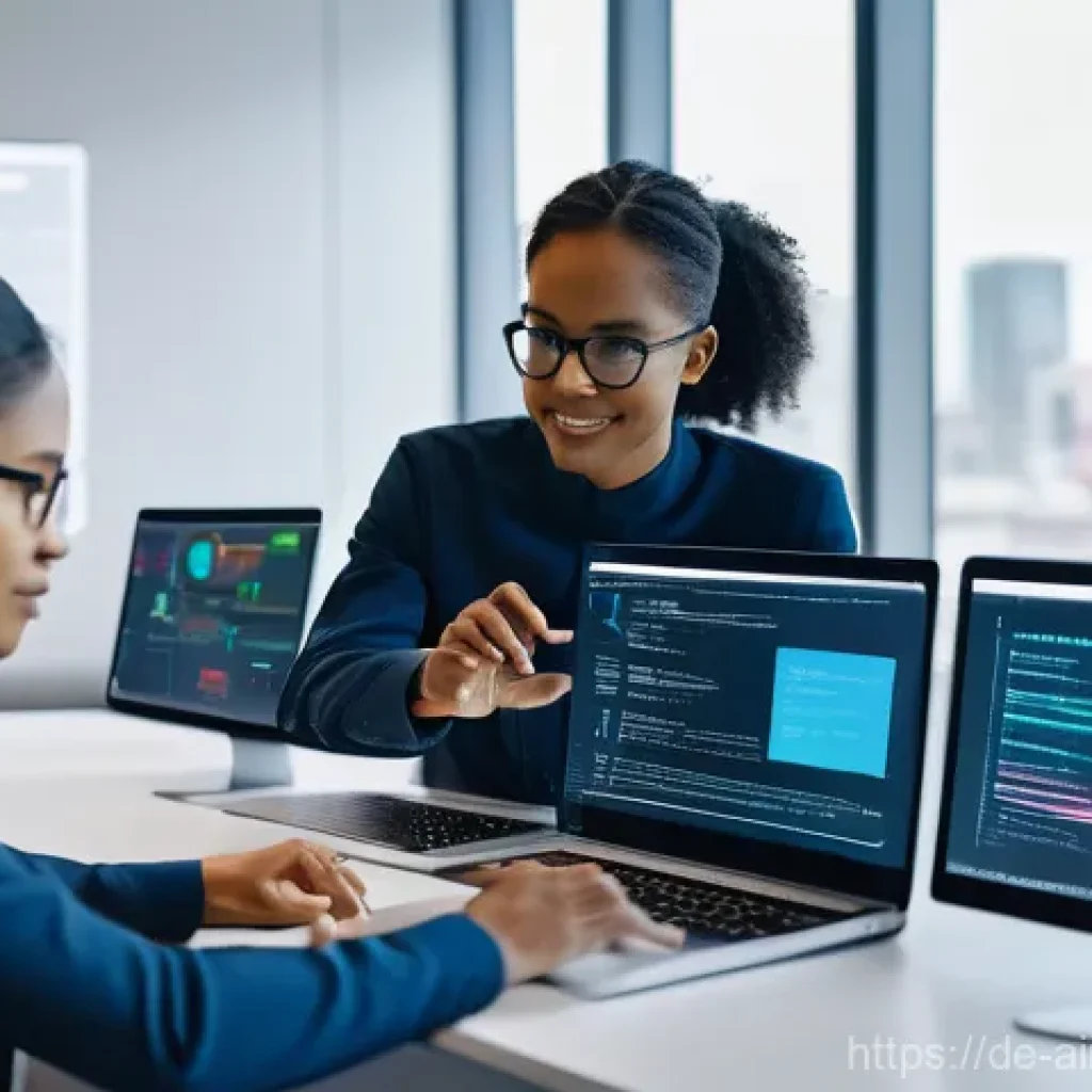AI 알고리즘의 차별적 영향 분석 - **Prompt: Diverse AI Development Team Collaborating on Ethical Code**
"A vibrant, medium shot of...