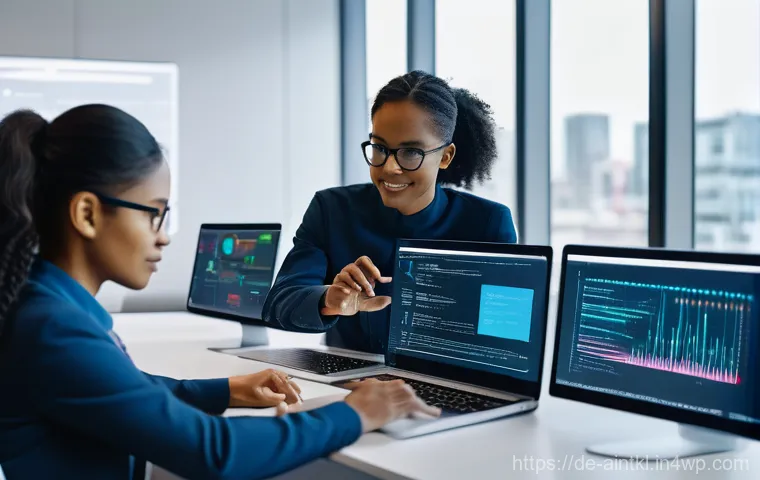 AI 알고리즘의 차별적 영향 분석 - **Prompt: Diverse AI Development Team Collaborating on Ethical Code**
    "A vibrant, medium shot of...