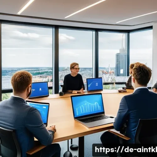 Home 31 공정한 AI 시스템의 성과 측정 방법 - A professional meeting room setting in a modern German office, featuring a diverse group of AI devel...